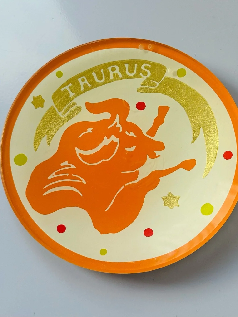 Taurus Zodiac Decorative Plate - Orange Bull Design